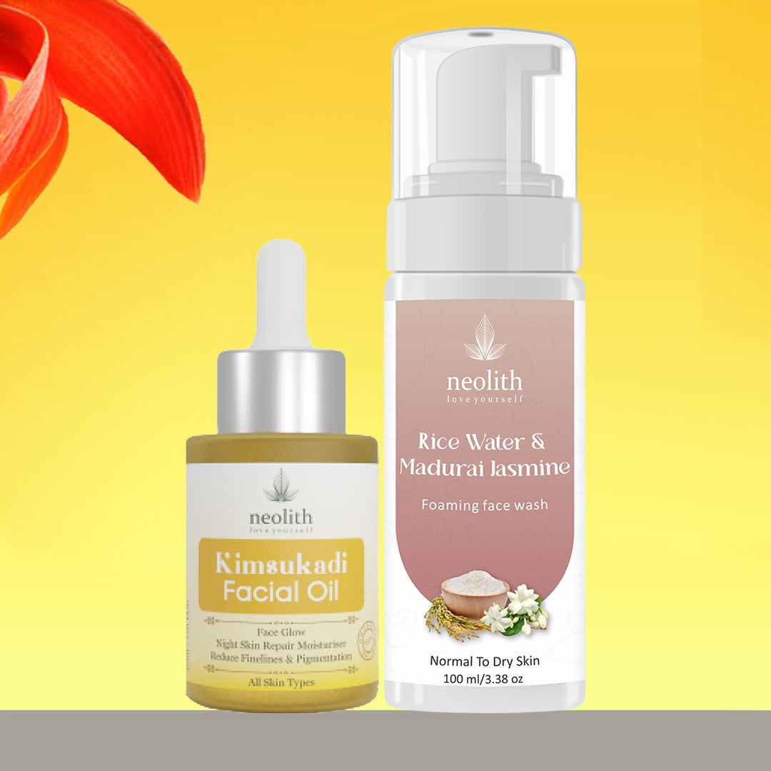 Kimsukadi Face Oil & Jasmine Rice Water Face Wash Brightening & Glow Skincare Combo