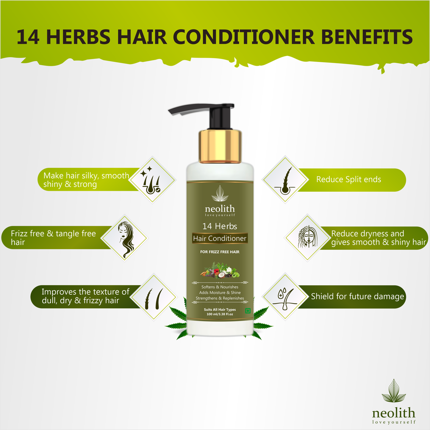 Neolith 14 Herbs Oil, Shampoo and Conditioner Combo Pack | For Healthy Hair & Scalp | 100ml Each(TOTAL 300ML)