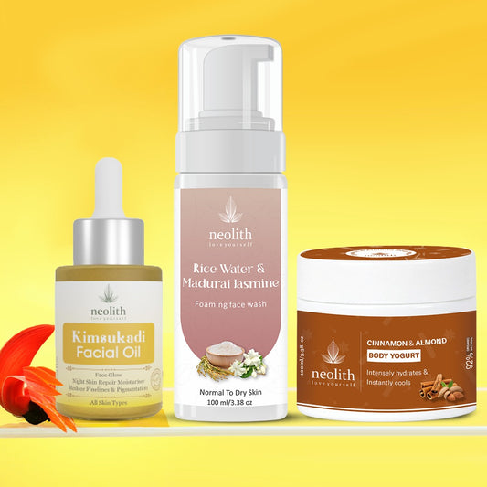Kimsukadi Face Oil, Jasmine Rice Face Wash & Body Yogurt Nourishing & Brightening Skincare