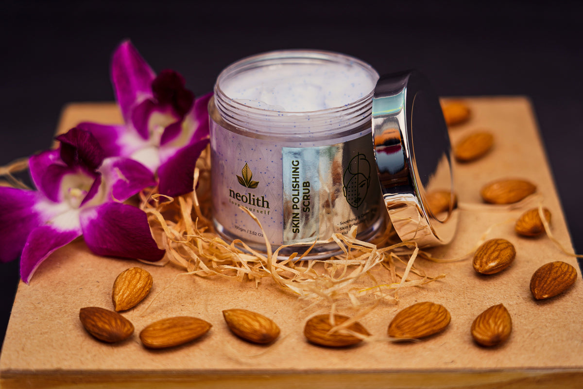 Neolith Skin Polishing Face Scrub with Vitamin E and Almond oil (100gm) for Gentle Exfoliation and Tan Removal, Removed Black heads, white heads