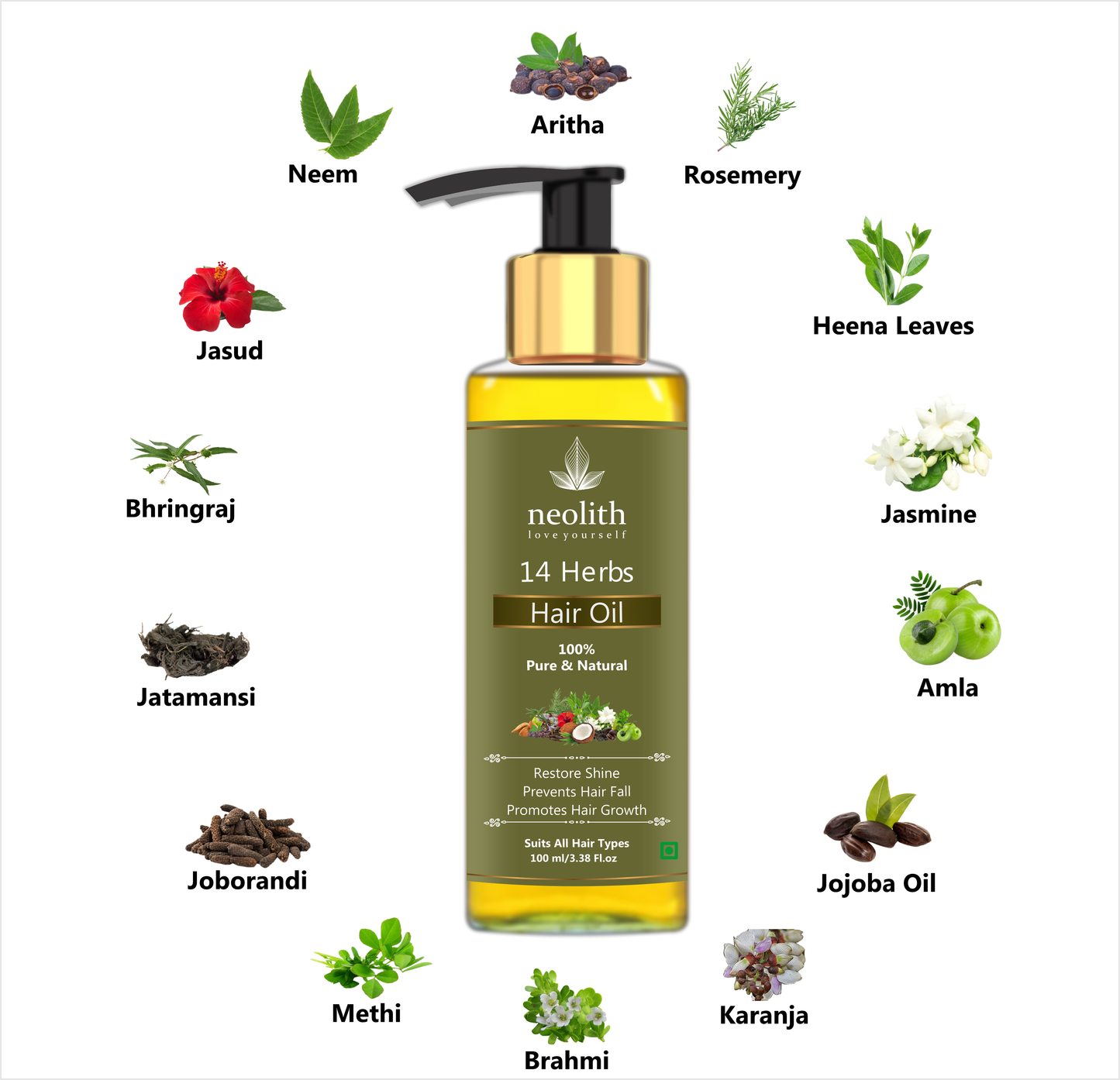 Neolith 14 Herbs Scalp and Hair oil for Hair Fall Control, Scalp nourishment, Hair regrowth || 120 ML