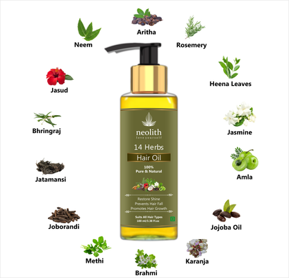 Neolith 14 Herbs Scalp and Hair oil for Hair Fall Control, Scalp nourishment, Hair regrowth || 120 ML