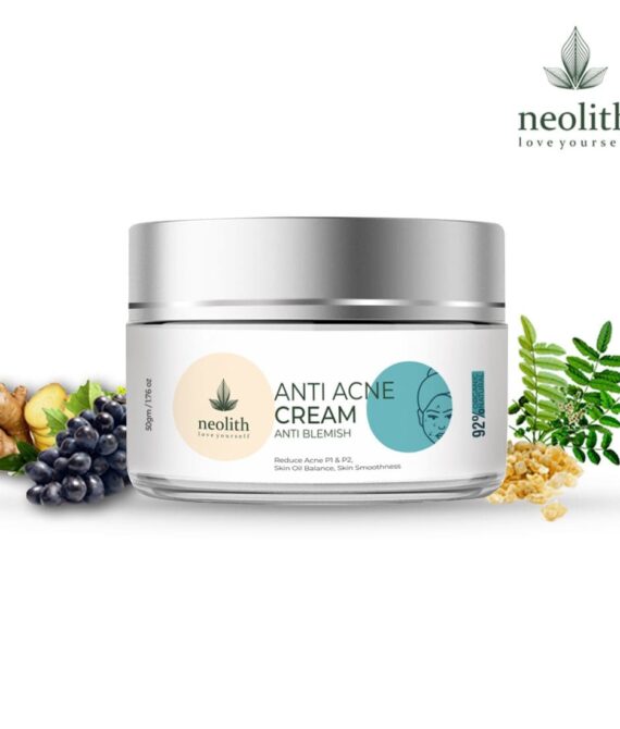 Neolith Anti Acne Cream – Anti Pimple, Anti Blemish || Ginger Root Extract, Grape Fruit Extract, Resin Extract || 92% Organic || 50 ML